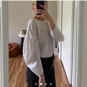 White drop sleeve puff blouse